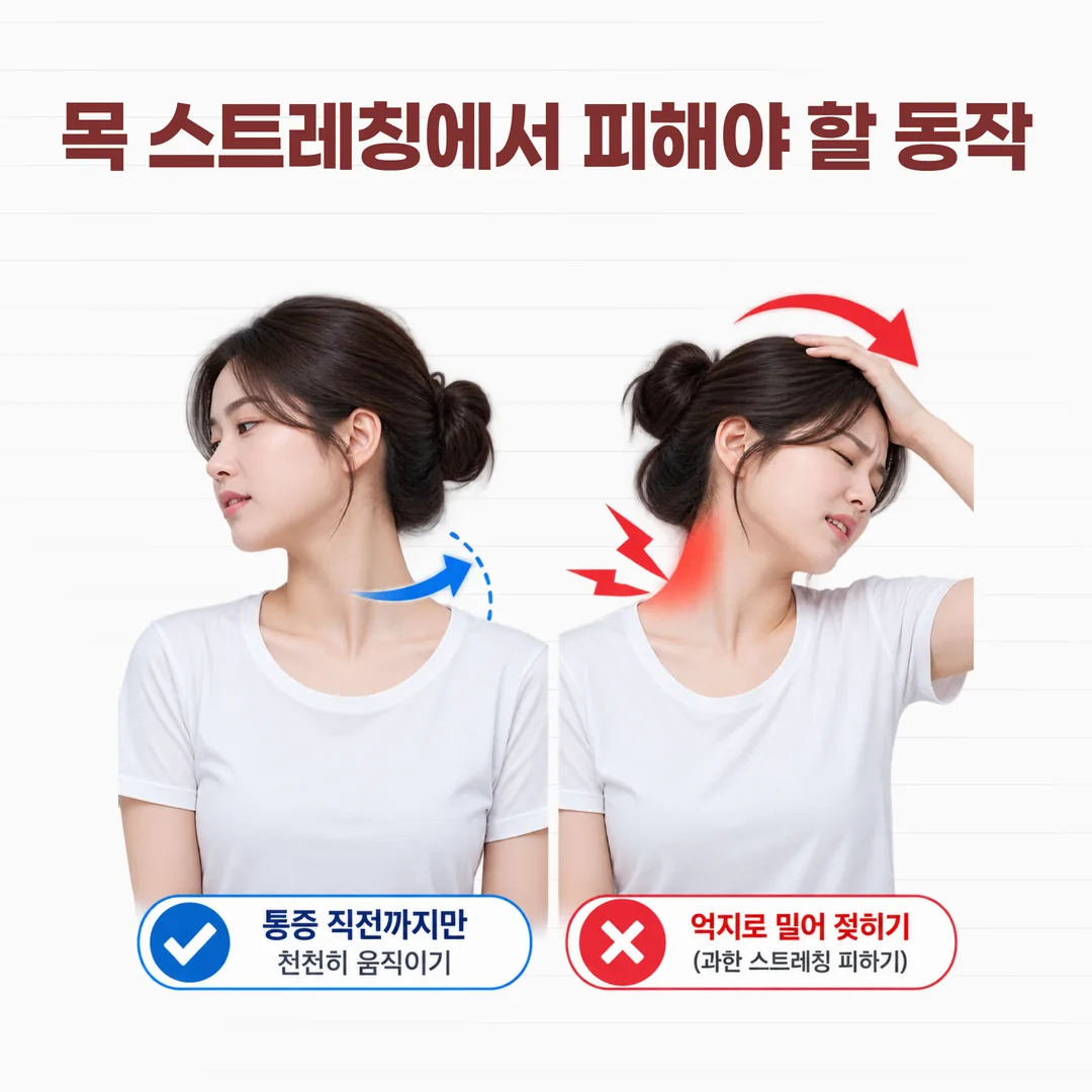 목 스트레칭에서 피해야 할 동작과 권장되는 움직임 범위