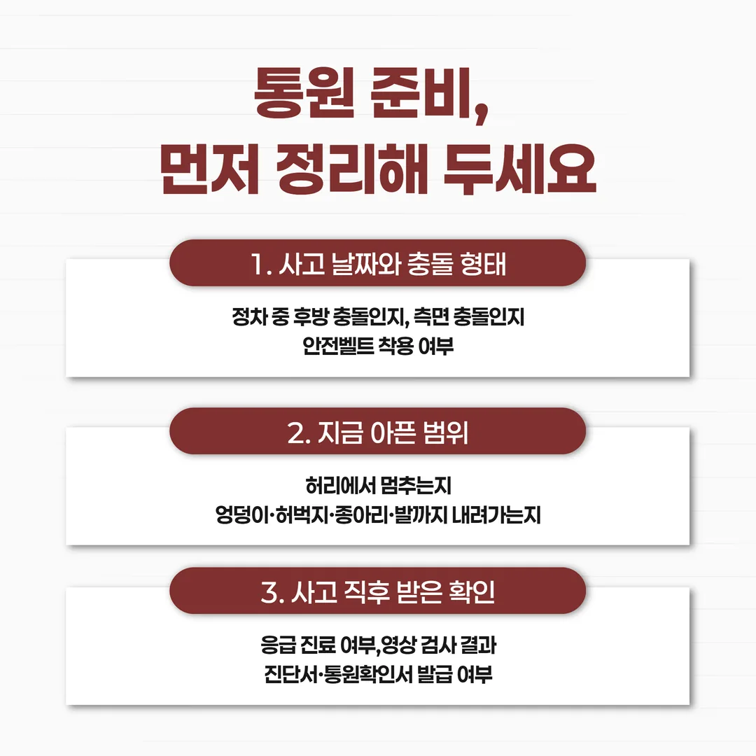 사고 날짜와 아픈 범위를 정리해 적은 메모