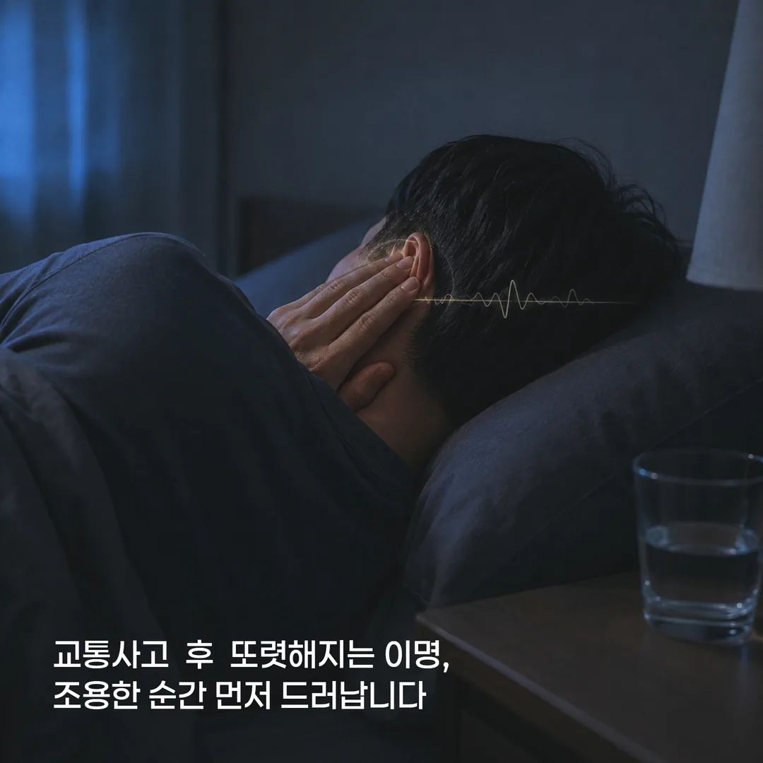 교통사고 후 이명이 조용한 밤에 더 크게 느껴지는 상황