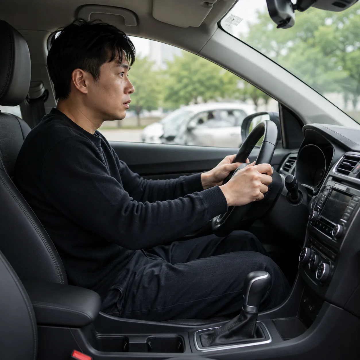 사고 후 운전석에 앉았지만 출발하지 못하고 멈춘 모습
