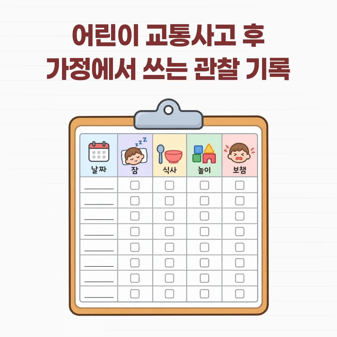 어린이 교통사고 후 가정에서 쓰는 관찰 기록 양식